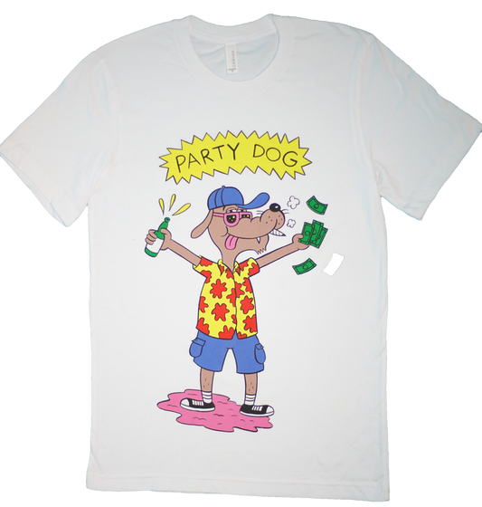 "Party Dog" By Johnny Ryan Tee - White